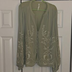 Anthropologie Sage Green Floral Blouse